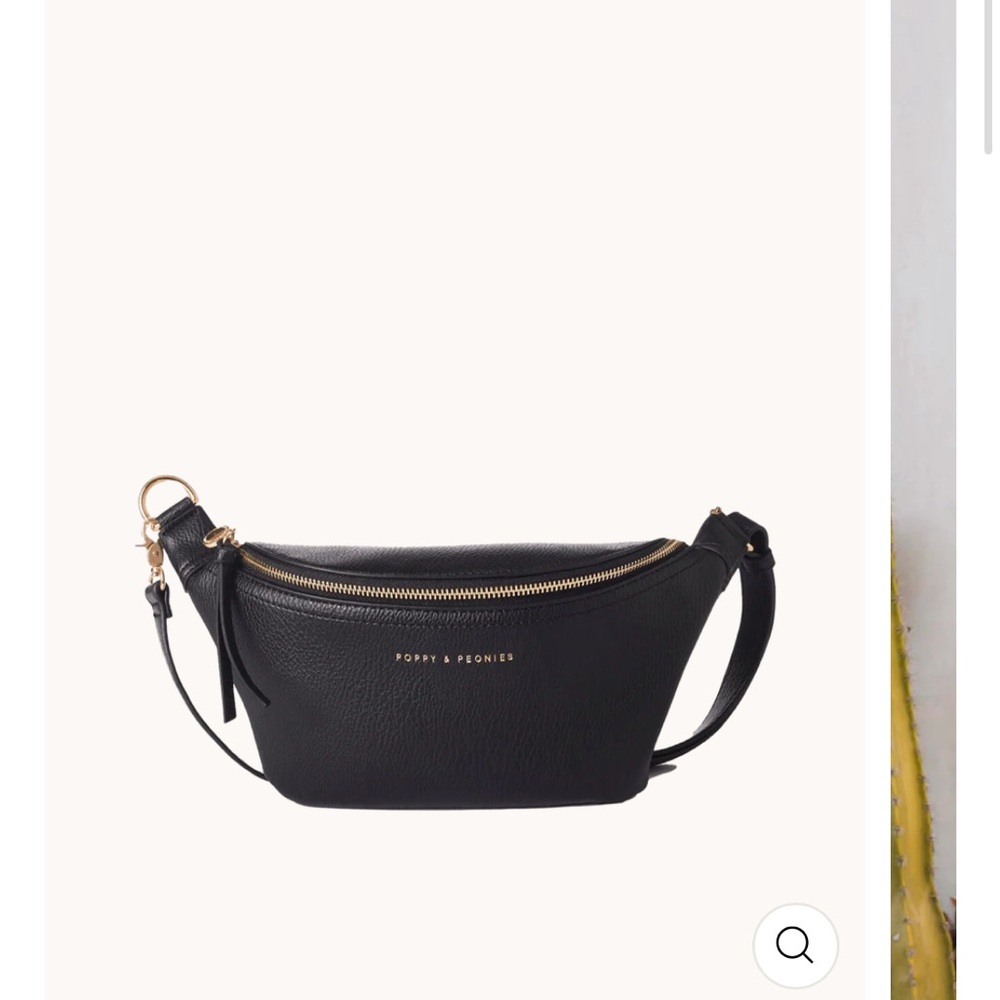 Poppy & Peonies Black Pebbled Leather Crossbody Belt Bag - Picture 7 of 14